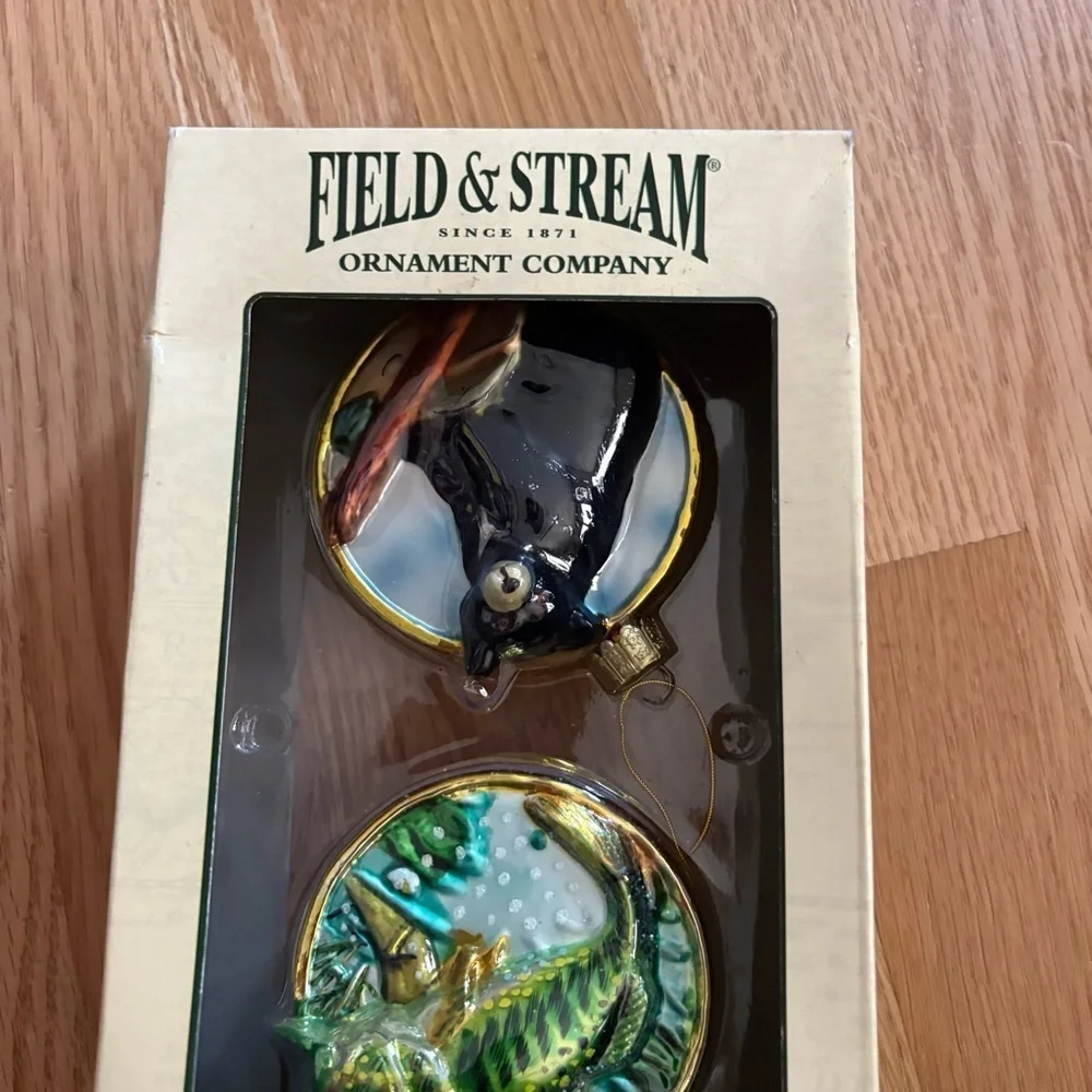 Kurt Adler Field And Stream Glass Ornaments Trout Fish And Bear Man Cave Tree
